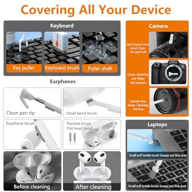 Cell Phone Cleaning Kit, iPhone Cleaning Kit for Charging Port Cleaner Keyboard Cleaning Kit for Airpods/Android/USB C/Earbuds/Laptop/iPad/Camera Lens with Stylus Pen, SIM Tool, Screen Brush (White) - Image 3