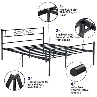 VECELO Queen Size Metal Platform Bed Frame with Headboard/Steel Slat Support/No Box Spring Needed/Easy Assembly - Image 5