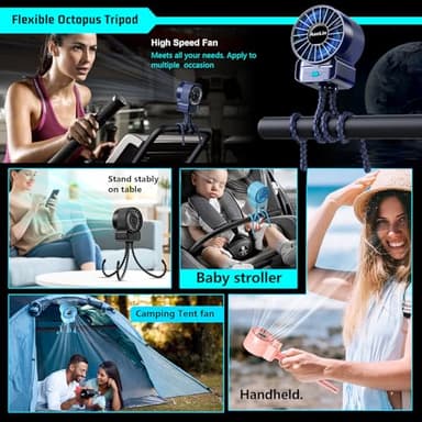 2 Pack Multifunctional Portable Stroller Fan 4 Speed 6600rpm High Speed Usb Rechargeable Personal Mini Handheld Fan Extended Tripod For Desktop Winding Kids Bed Treadmill Bike Golf Cart Outdoor Travel - Image 6