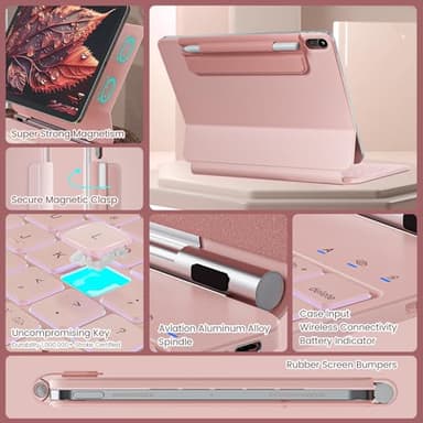 RAYMCRAFT for iPad 11th(A16, 2025)/10th Generation Case with Keyboard, Magic Keyboard 2022, Springy Backlit Keys, Stain-Resistant Surface, Multi-Touch Trackpad,Pink - Image 5