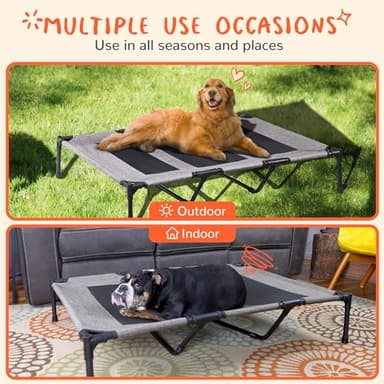 PRAISUN XL Outdoor Dog Bed, Elevated Dog Bed with Durable Oxford Fabric, Textilene Mesh, Metal Frame for Indoors, Outdoors, Lawn, Heather Grey - Image 2