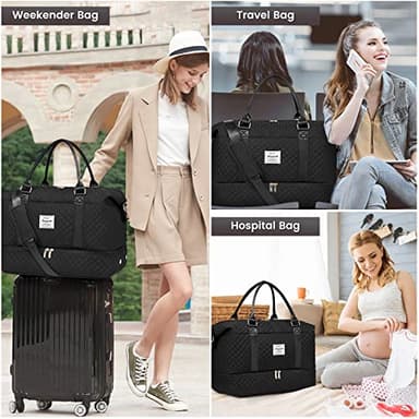 LOVEVOOK Travel Duffle Bag, Weekender Bags for Women with Shoe Compartment, Carry on Overnight Bag with Toiletry Bag, Gym Duffel Bag with Wet Pocket, Hospital Bags for Labor and Delivery, Black - Image 6