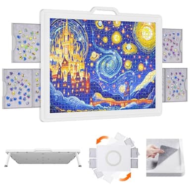 Lifewit 1500 Pieces 2-in-1 Rotating & Tilting Puzzle Board with Divided Drawers, Felt Mat, Protective Cover, Portable Jigsaw Puzzle Table with Handle, Felt Trays, Ideal Gift, 33.3" x 25.4", White - Image 1
