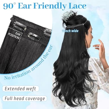 KooKaStyle Invisible Wire Hair Extensions Long Wavy Layered Synthetic Hair Extensions with Transparent Wire Adjustable Size 6 Secure Clips Black Hairpieces for Women 20 Inch - Image 4