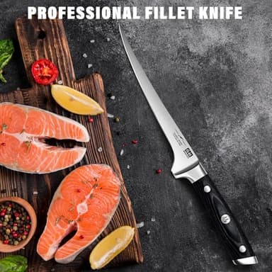 SHAN ZU Fillet Knife 7 Inch- Edge Deboning Fish and Meat Boning Knife, Professional Super Sharp Fish Knives Made of German Stainless Steel Boning Knives with Full Tang Handle - Image 6