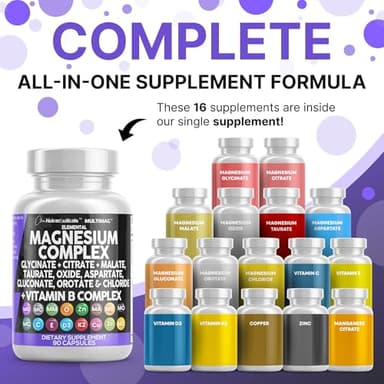 Clean Nutraceuticals Magnesium Complex with Magnesium Glycinate Citrate Malate Oxide Taurate Aspartate Orotate & Mag Chloride, Zinc Copper Manganese & Vitamin C B1 B2 B6 B12 Complex - 1Pack - Image 2