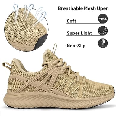Abboos Womens Non Slip Running Shoes Breathable Sneakers Athletic Lightweight Gym Sports Walking Shoes Size 8 Khaki - Image 2