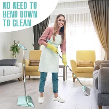 XXXFLOWER Broom and Dustpan Set with Cleaning Teeth, 55" Long Handle Indoor Sweeping Combo for Home Office Kitchen, Bluish Green - Image 6
