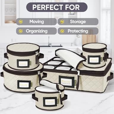 BALEINE China Storage Containers, Sturdy Quilted Wine Glass Storage, Plate Organizer with Carry Handles, Moving Boxes for Dishes, Cups, Mugs and Stemware (Plate Mug Combo, Soft Shell Cream) - Image 7