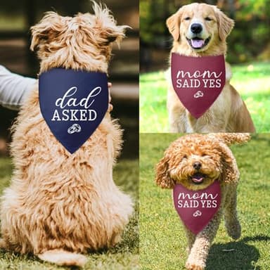 Dad Asked Dog Mom Said Yes Wedding Bandana Blue Red Dog Bandana Engagement Gift Funny Dog Bandana Wedding Photo Prop Pet Scarf Accessories for Pet Dog Lovers Gifts Pack of 2 - Image 2