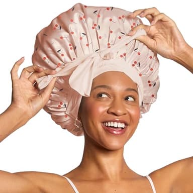 Kitsch XL Satin Bonnet for Sleeping - Softer Than Silk Bonnet For Sleeping Women - Secure Fit, Adjustable, Night Cap For Curly & Textured Hair - Prevents Breakage, Tangles & Thinning - Cherry Print - Image 9