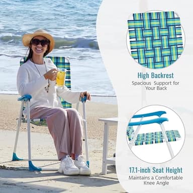 Yaheetech Patio Webbed Lawn Chairs, Set of 2 Outdoor Nylon Fabric Portable Camping Chair Folding Dining Chairs for Beach Yard Garden, Green - Image 5