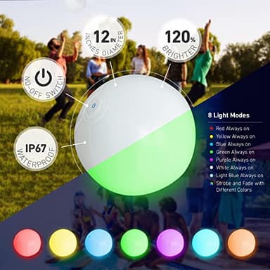 Pool Toys - 4 Pack Light Up Beach Balls for Kids w/ 8 Light Modes, Pool Beach Games Balls for Outdoor or Indoor Activities, Glow in The Dark Pool Beach Decorations for Kids and Adults - Image 2