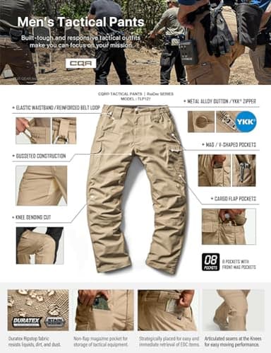 CQR Men's Tactical Pants, Water Resistant Ripstop Cargo Pants, Lightweight EDC Work Hiking Pants, Outdoor Apparel, Raider Mag Pocket Khaki, 30W x 32L - Image 7