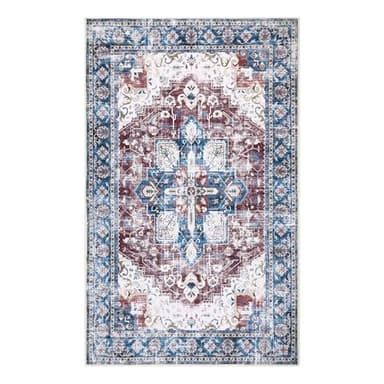 Topotdor Washable Rugs 6x9 Vintage Area Rugs Non-Slip Area Rugs Low Pile Floor Carpet Printed Soft Durable Stain Resistant Foldable Rugs Living Room Dining Room Bedroom,Burgundy - Image 2