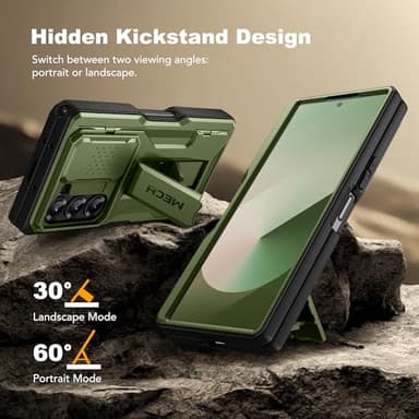 TONGATE for Z Fold 6 Case, [with S Pen Slot & Hinge Protection] [Tempered Glass Screen Protector] Full-Body Military Drop Phone Case for Samsung Galaxy Z Fold 6 with Kickstand & Belt Clip, Green - Image 6