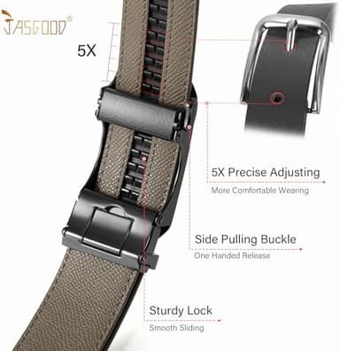 JASGOOD Mens Leather Ratchet Belt Click Slide Automatic Buckle Belt for Pants Dress 1.38inch Width - Image 4