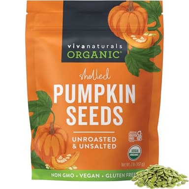 Viva Naturals Organic Pumpkin Seeds, 2 lb (32 oz, 907 g) – Shelled, Unroasted, Unsalted, Non-GMO, Vegan, Good Source of Iron & Dietary Fiber, Perfect for Salads - Image 1
