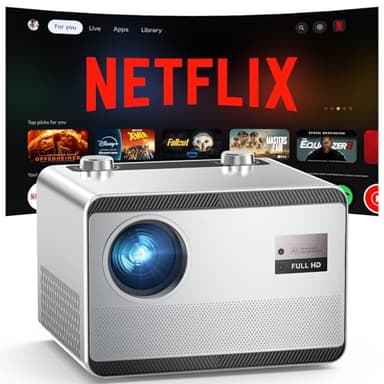 Official Licensed Netflix Smart Projector, HAPPRUN Projector 4K with Wifi and Bluetooth, DoIby Audio, Built-in Apps, Native 1080P 1000ANSI, Electric Focus, Portable Projector for Home Cinema, Bedroom - Image 1