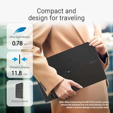 ASUS ZenScreen 16” Portable USB Monitor (MB169CK) - Full HD, IPS, Dual USB-C, Mini-HDMI, Eye Care, Flicker Free, Blue Light Filter, Anti-Glare Surface, 360° Kickstand, 3 yr Warranty - Image 5