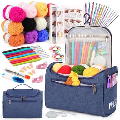 Aeelike Crochet Kit for Beginners Young and Old, First Crochet Kit for Adults Include 23pcs Crochet Hooks, 655 Yards Yarn Set for Crocheting, Instruction, Bag, Crochet Accessories and Supplies, Navy - Image 1