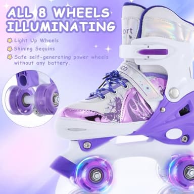 TOMSHOO Roller Skates for Girls Kids Child Beginners, 4 Size Adjustable Light up Wheels Fun Illuminating Purple Pink Skates for Boys Toddlers Patines para niñas (Purple, Large - Youth (3.5-6)) - Image 3