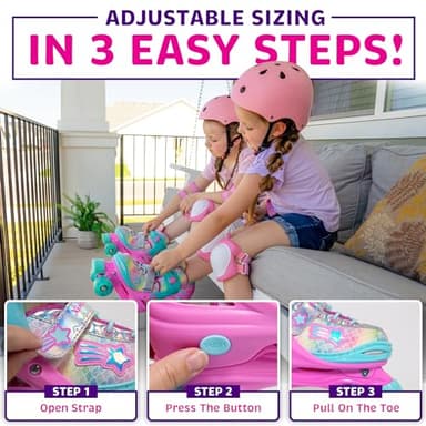 Xino Sports Adjustable Roller Skates for Girls - Fun Illuminating LED Light-Up Wheels, Comfortable Design for Indoor & Outdoor Use (Rainbow, Small - J10-J13) - Image 5