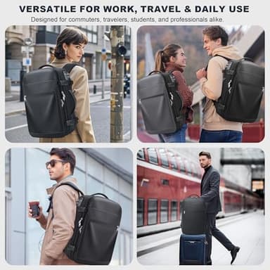 Vacuum Backpack Travel – Expandable Compression Carry On Backpack with Vacuum Pump, Water-Resistant TSA Lock Travel Bag, 17" Laptop Backpack for Men Women, Business Airplane Flight Luggage, Black - Image 2