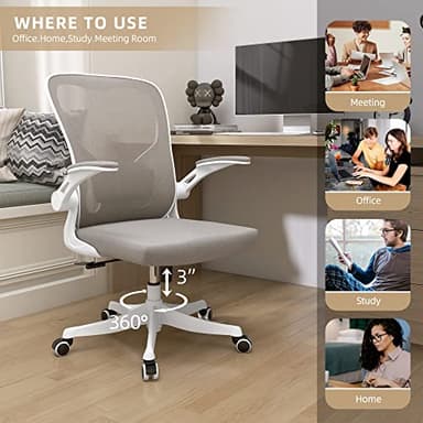 Monhey Office Chair Ergonomic Desk Chair with Lumbar Support&Headrest&Flip-up Arms Height Adjustable Rocking Swivel High Back Computer Chair Warm Taupe Mesh Study Chair (01Khaki) - Image 11
