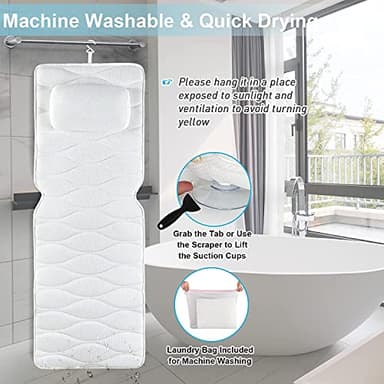 OMYSTYLE Full Body Bath Pillow, Bath Pillows for tub with Mesh Washing Bag & 21 Non-Slip Suction Cups, Spa Bathtub for Head Neck Shoulder and Back Support - 5D Air Mesh & Quick Drying - Image 7