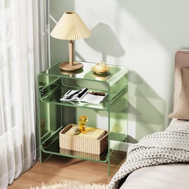 Acrylic End Table Record Player Table with Storage Shelf Clear Side Table Nightstand (15.7x19.7x11.8) (Green) - Image 6