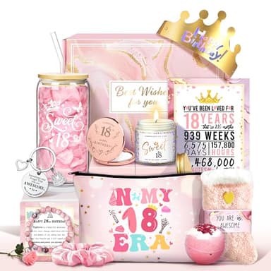 Jumway Birthday Gift Box for 18th Girls - Elegant Coming-of-Age Care Package with 'Sweet 18' Cup, Rose Gold Mirror, Spa Gifts Set - Perfect 18th Birthday Gifts for Daughter, Sister, Teen - Image 1