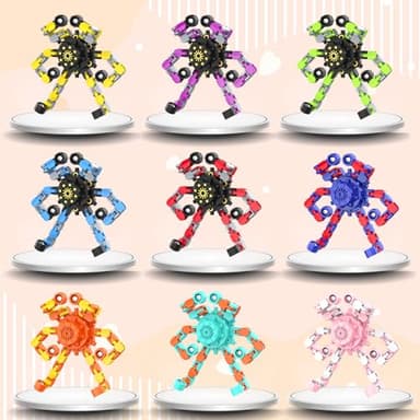 Transformable Fidget Spinners,Funny Stress Relief Sensory Fidget Toys,Deformable Chain DIY Robot Fingertip Gyros Toys Birthday Party Favors Easter Basket Stocking Stuffers for Kids and Adults (9PC) - Image 6