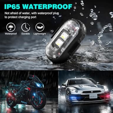 Suacopzar 8PCS Wireless LED Strobe Lights, Halloween 8 Colors Wireless Strobe Lights with Remote Control, IP65 Waterproof Rechargeable Anti-Collision LED Emergency Warning Light for Car Drone Aircraft - Image 6