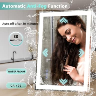 20"x 28" LED Bathroom Mirror, 3 Colors Vanity Mirror with Lights, Front and Backlit Bathroom Mirror with Lights, LED Smart Mirror for Bathroom, Tempered Glass, Anti-Fog, Stepless Dimmable, Memory - Image 2