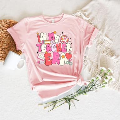 Haukea Teacher Shirts for Women Teacher Appreciation Gifts in My Teacher Era Shirt Pink Graphic Tee Short Sleeve t Shirts Clothes, Large - Image 2