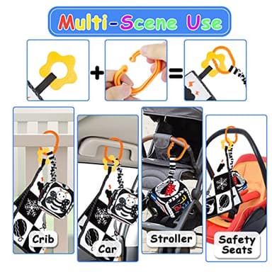 KUANGO 3 PCS Black and White High Contrast Baby Toys Newborn Toys 0-6 Months, Visual Stimulation Sensory Soft Book, Infant Tummy Time Toys 0-3-6 Months Baby Gifts - Image 4