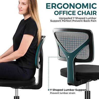 DUMOS Armless Desk Chairs with Wheels, Ergonomic Adjustable Home Office Swivel Rolling Task Chair No Arms, Comfy Mesh Mid Back Computer Work Vanity Desk Seat for Small Spaces, Black - Image 3