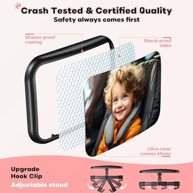 Baby Car Mirror for Car Seat Safely Mirror Hook Clip Design for Rear Facing Infant Newborn 360° Rotation Baby Backseat Mirror with Wide Clear View, Shatterproof, Easy Install Baby Essentials - Image 9