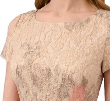 Adrianna Papell Women's Short-Sleeve Floral Matteleasse Column Gown, Blush Multi, 6 - Image 4