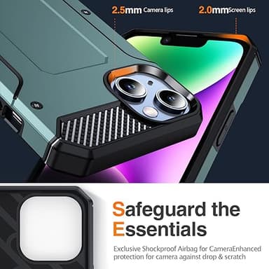 HNHYGETE for iPhone 13 Case with Screen Protector, Rugged Heavy Duty Drop Protection Defender Back Cover for iPhone 14 (Green) - Image 5