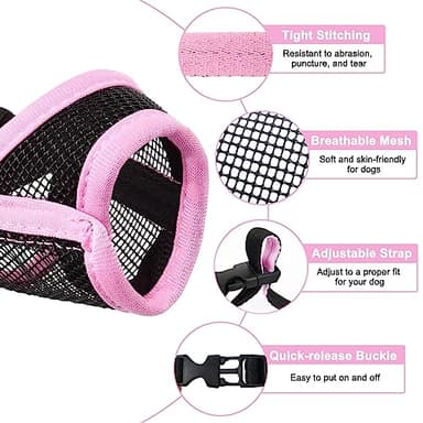 LUCKYPAW Dog Muzzle, Mesh Muzzle for Small Medium Dogs, Soft Mouth Cover to Prevent Biting Chewing, Drinkable Breathable Adjustable Puppy Mouth Guard(Pink, S) - Image 6