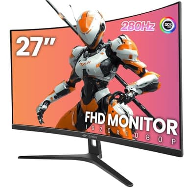 CRUA 27" Curved Gaming Monitor, 280Hz FHD (1920X1080P), 1800R VA Panel, 120% sRGB, Support AMD FreeSync, Low Blue Light, Ultra-Smooth Esports Display, HDMI 1.4 & DP 1.2, Wall Mountable Installs-Black - Image 1