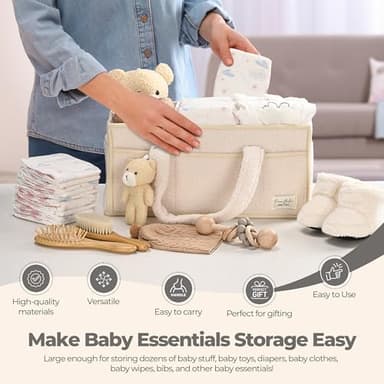 PeraBella Baby Diaper Caddy Organizer with Handle, Boy & Girl Shower Gift Basket, Portable Diaper Storage Basket Bin for Wipes, Newborn Baby Essentials Registry Search Must Haves, Car Caddy Organizer - Image 9