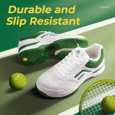 FitVille Wide Pickleball Shoes Men Tennis Racquetball Squash Shoes for Men All Court with Arch Support-Tennis V3(White Green, 8.5 Wide) - Image 2