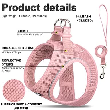Fida Cat Harness and Leash Set for Walking Kitten and Puppy, Escape Proof Kitten Harness with Breathable Lightweight Soft Mesh, Adjustable Reflective Step-in Design. (XXXS, Pink) - Image 2