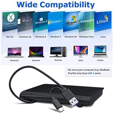 Haiway External DVD Drive, USB 3.0 Type-C CD Burner Portable CD DVD +/-RW Optical Drive Slim CD DVD ROM Rewriter CD/DVD Player Writer Reader for Laptop Desktop MacBook PC Windows Linux Mac OS (Black) - Image 5