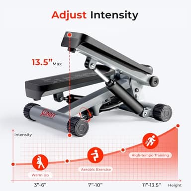 Sunny Health & Fitness Mini Steppers for Exercise at Home, Stair Step Workout Machine with Resistance Bands, Full Body Cardio Equipment with Digital Monitor - No. 012 -S - Image 3