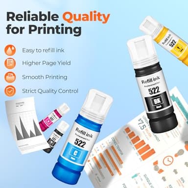 522 Ink Refill Bottles ET-2800 ET-2400 ET-4800 Replacement for 522 Ink Refill Bottles Fit for 522 Ink for 2800 4800 2400 ET-2803 ET-2720 ET-2840 ET4700 ET4810 ET2800 ET4800 2803 4800 Printer - Image 4