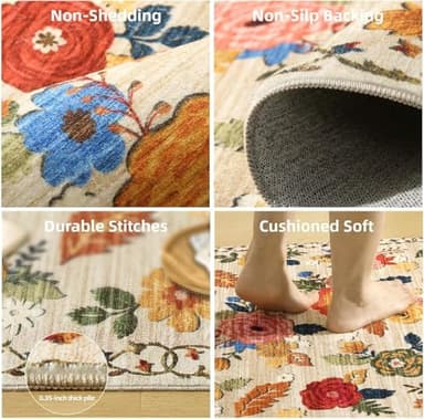 8x10 Area Rugs for Living Room: Washable Rug Stain Resistant Distressed Vintage Floral Rug Non Slip Low Pile Faux Wool Soft Large Area Rugs for Bedroom Bedside Farmhouse Dining Room Kids Nursery - Image 4